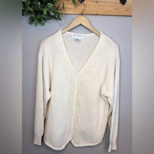 Vintage Sweater 70s Hand Beaded Cardigan Sweater Pearl Wool Cream The Bay